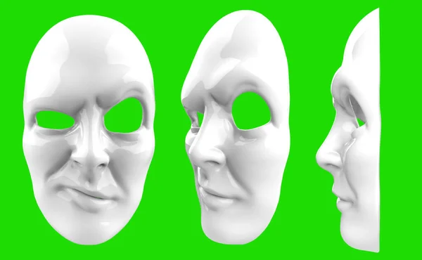 Izolované Vykreslení Ilustrace Bílé Zamračené Divadelní Masky Zeleném Pozadí — Stock fotografie