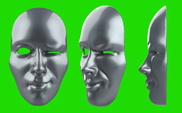 Izolované Vykreslení Ilustrace Tmavě Šedé Blikající Divadelní Masky Zeleném Pozadí — Stock fotografie
