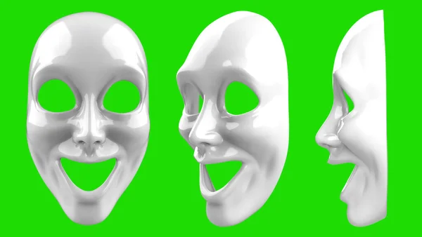 Illustration Isolée Masque Théâtral Excité Couleur Blanche Sur Fond Vert — Photo