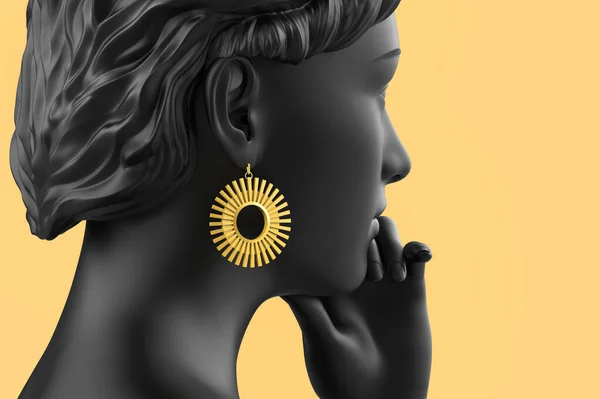 Close Weergave Illustratie Van Zwart Getinte Meisje Etalagepop Met Gouden — Stockfoto