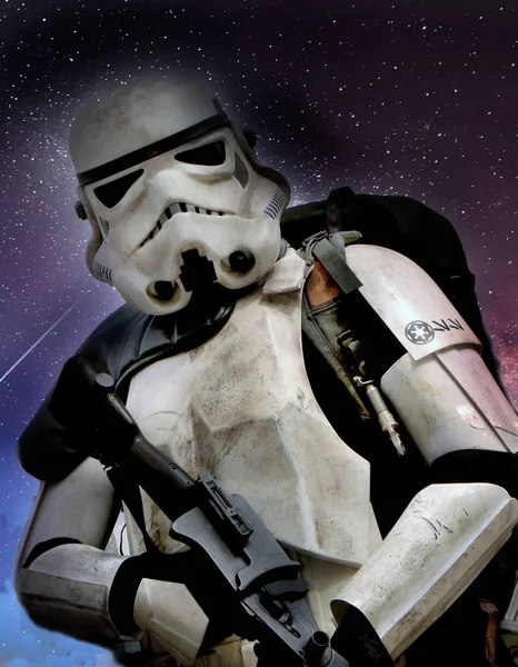 A stormtrooper is a fictional soldier in the Star Wars franchise created by George Lucas. Introduced in Star Wars, the stormtroopers are the elite shock troops/space marines of the Galactic Empire.