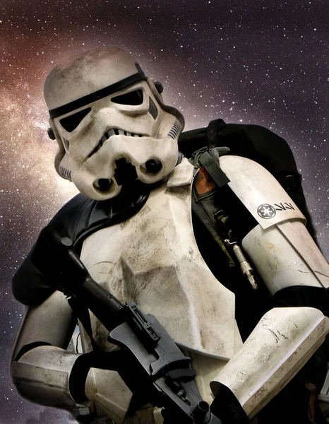 A stormtrooper is a fictional soldier in the Star Wars franchise created by George Lucas. Introduced in Star Wars, the stormtroopers are the elite shock troops/space marines of the Galactic Empire.