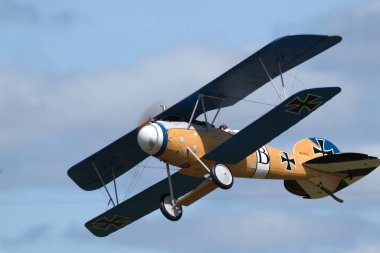 Scale flying model of world war 1 German Albatross fighter.  Radio controlled by pilot on the ground.