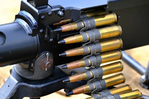 Linked Belt Rounds Military Machine Gun Sustained Fire Weapon — Stock Photo, Image