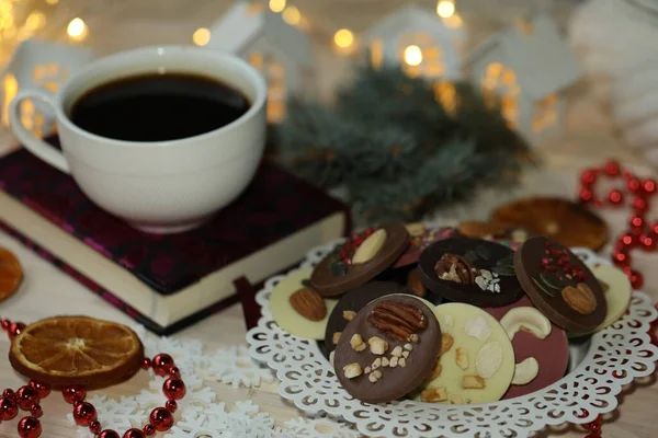 Filiżanka Kawy Świąteczne Ciasteczka Dławik — Zdjęcie stockowe
