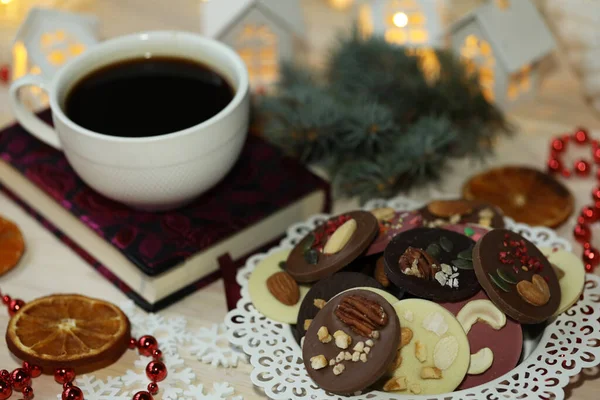 Filiżanka Kawy Ciasteczka Świąteczne — Zdjęcie stockowe