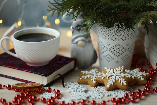 Bir Fincan Kahve Noel Kurabiyesi — Stok fotoğraf