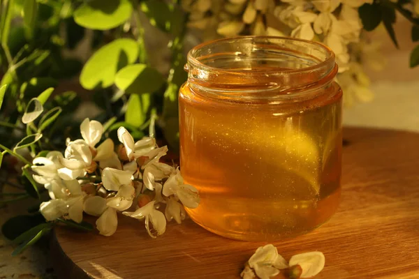 Jar Honey Flowers — Stock Photo, Image