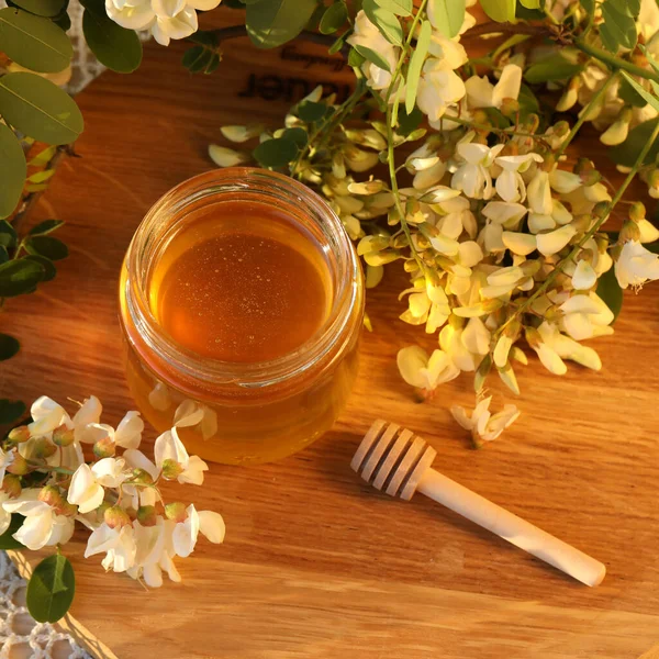 Jar Honey Flowers — Stock Photo, Image