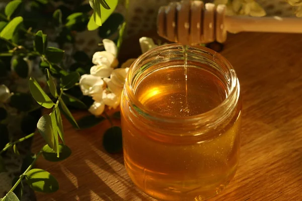 Jar Honey Flowers — Stock Photo, Image