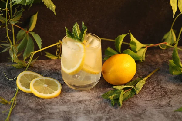 Vaso Limonada Fría Con Limón Menta —  Fotos de Stock