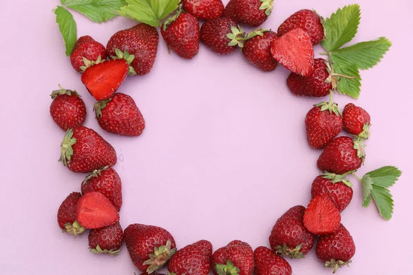 Pink Background Strawberry Copy Space — Stock Photo, Image