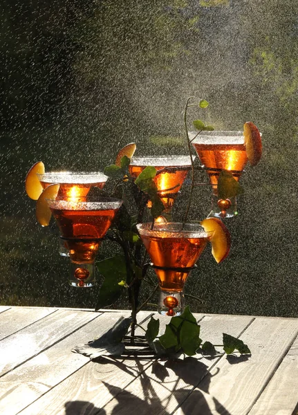 Glass Cold Summer Drink Fruits Cocktail — ストック写真