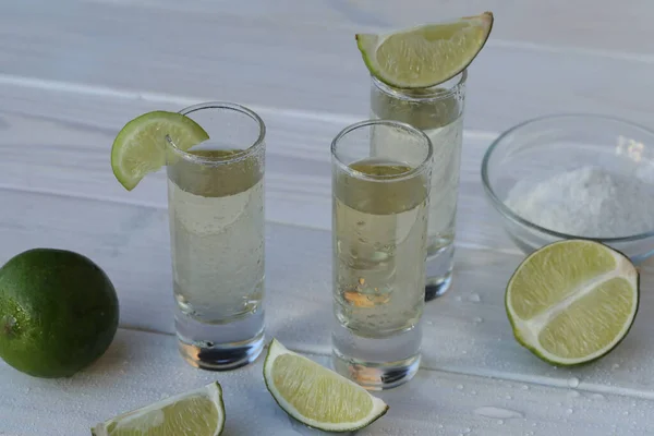 Glasses Alcohol Drink Lime Salt —  Fotos de Stock