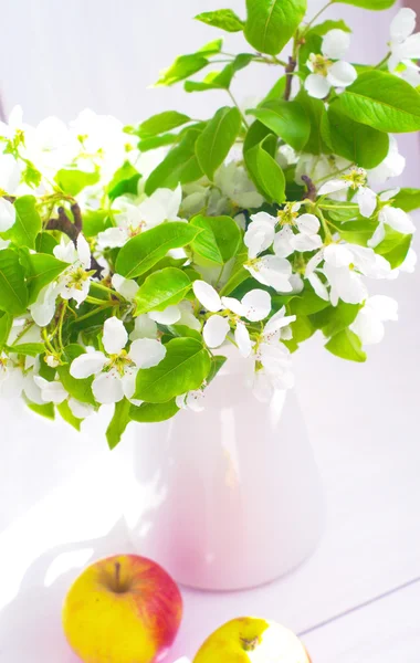 Manzanas y jarra blanca — Foto de Stock