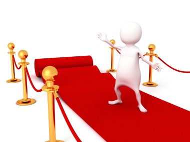 Beyazın 3d kırmızı halı üzerinde