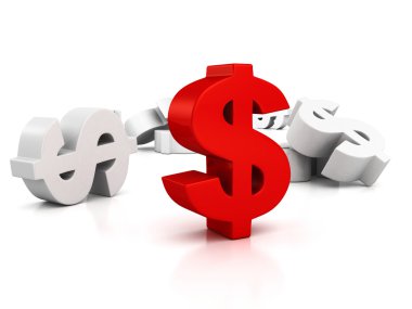 gros dollar monnaie symbole rouge sur des blancs
