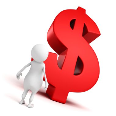 witte 3d man met grote dollar valutasymbool