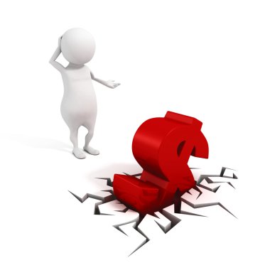 karışık iş adamı ve kırmızı dolar işareti çatlamak delik