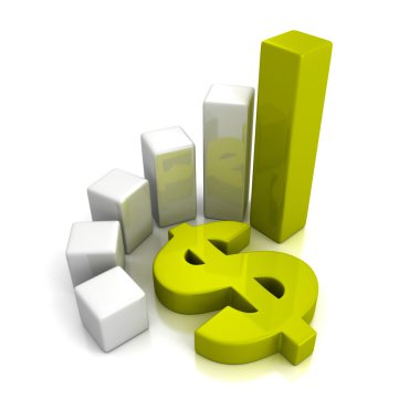 Yeşil dolar para birimi simgesini içeren iş çubuk grafiği