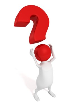 Kırmızı soru işaretli 3D adam.