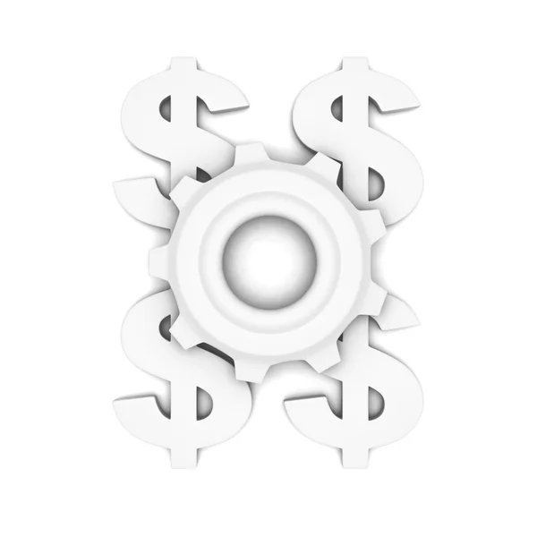 Symboles de devise dollar blanc avec engrenage cogweel — Photo