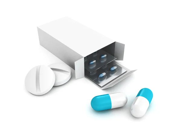Pílulas médicas diferentes em fundo branco — Fotografia de Stock