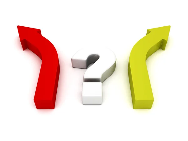Question mark and two arrows different direction choice — Stock Photo, Image
