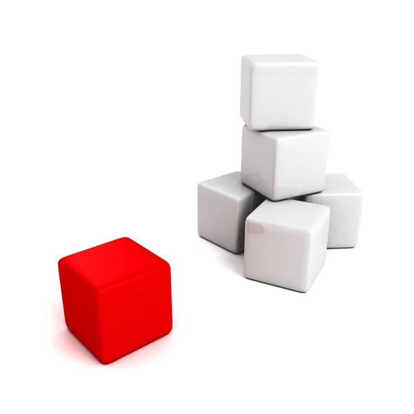 Diferente cubo rojo fuera de la pila de torre blanca — Foto de Stock