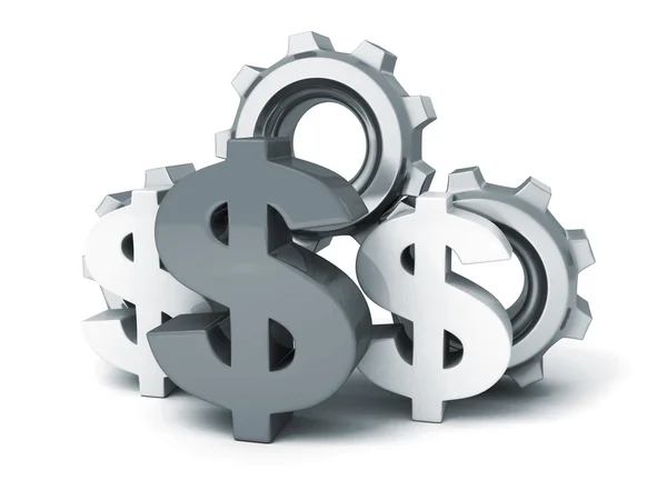 Dollar symbol and cogwheel gears on white background — Stock Photo, Image