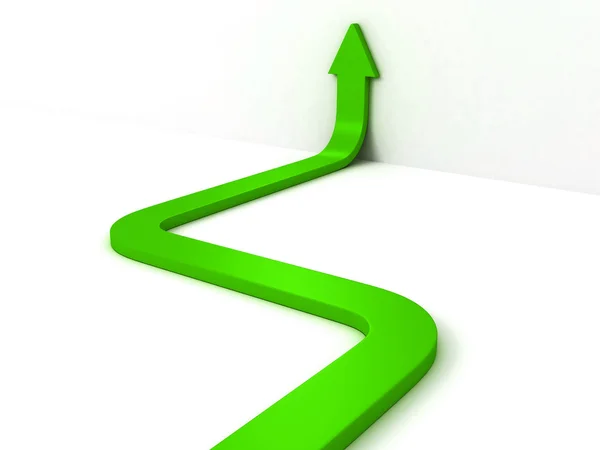 Green arrow rising up behind the wal — Stock Photo, Image