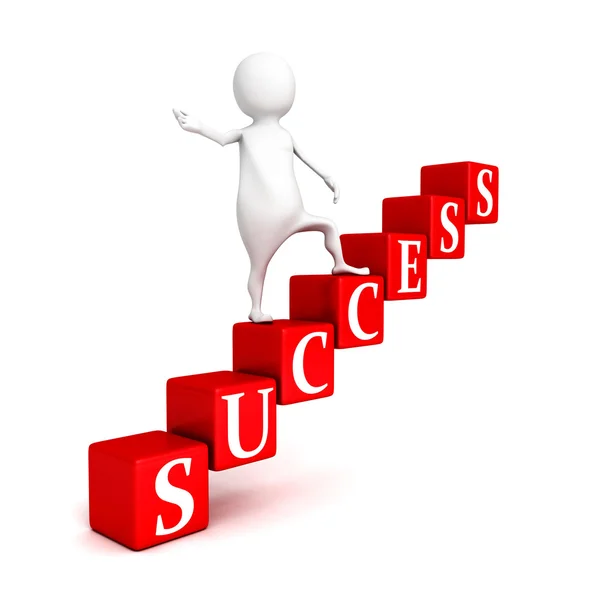 3d businessman person on success block ladder — Stock Photo, Image
