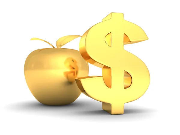 Big golden dollar symbol with apple. business success — Stock Photo, Image