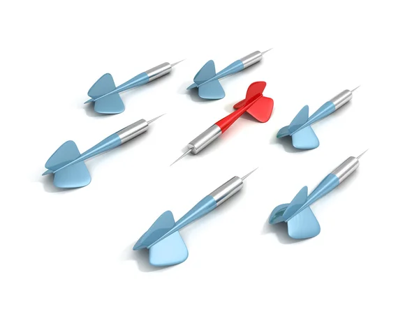 Different red dart arrow out from others blue set — Stock Photo, Image