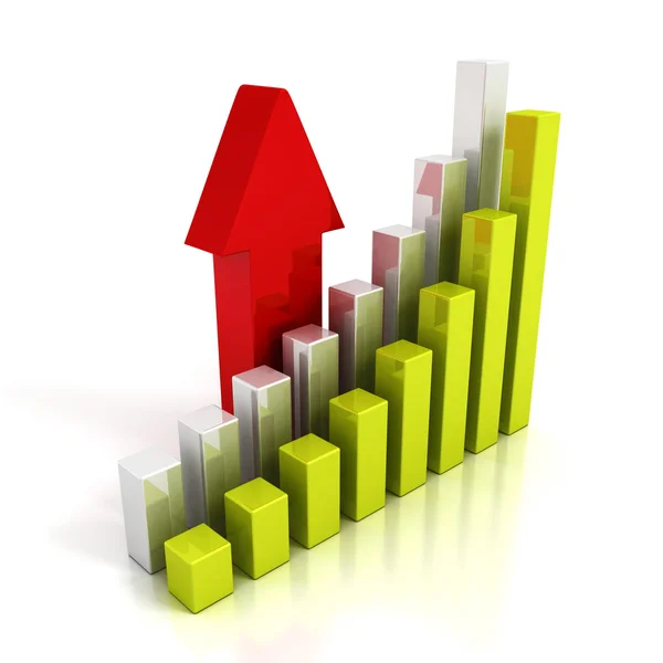 Gráfico gráfico gráfico de negocios y levantamiento flecha roja — Foto de Stock