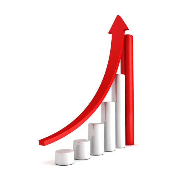 Röd stapel diagram tillväxt med stiger upp pilen — Stockfoto