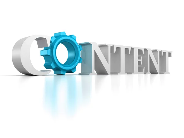 Concept CONTENT text with work cogwheel gear on reflection — Stock Photo, Image