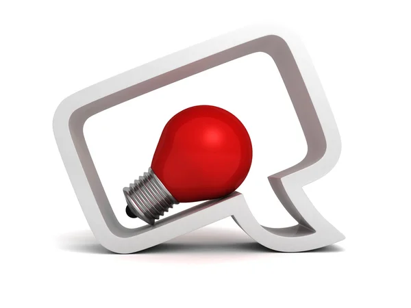 Kavram yaratıcılık fikir kırmızı ışık ampul incide ile konuşma balonu — Stok fotoğraf
