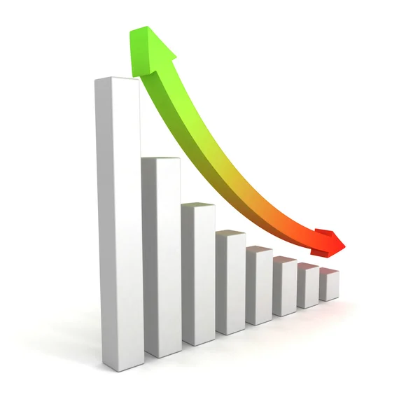 Zakelijke groeiende staafdiagram met omhoog pijl-omlaag — Stockfoto