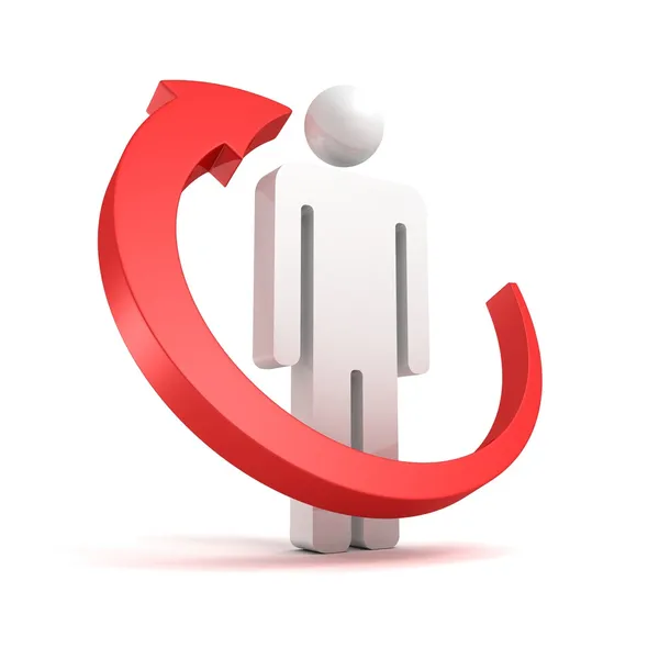 Red cycle arrow around 3d small white man icon — Stock Photo, Image