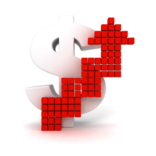 Big dollar sign with growing up red arrow. business achivement — Stock Photo, Image