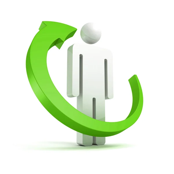 Groene cyclus pijl rond 3d kleine blanke man pictogram — Stockfoto