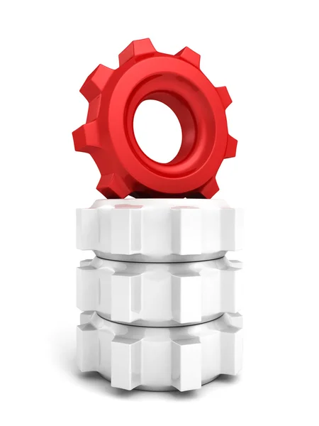 Red cog wheel gear leader on top stack others — Stock Photo, Image