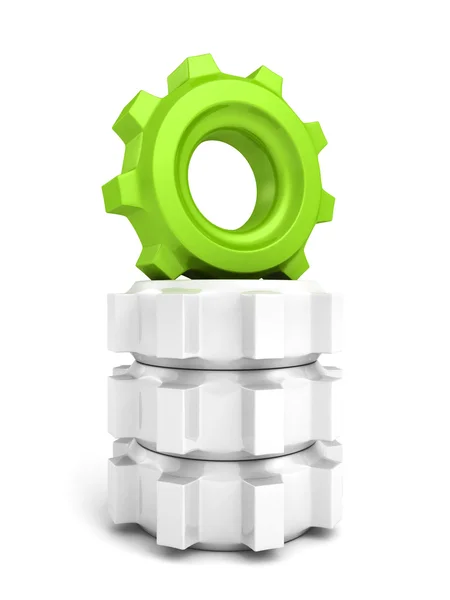 Green cog wheel gear leader on top stack others — Stock Photo, Image