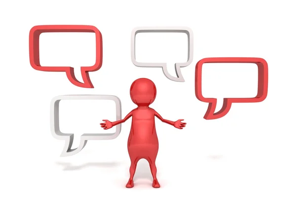 3d man and blank speech bubbles — Stock Photo, Image