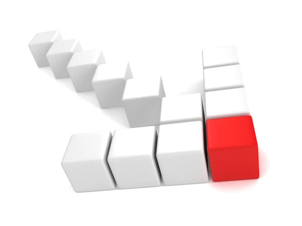 Red cube leader of arrow team group. leadership or teamwork conc — Stock Photo, Image