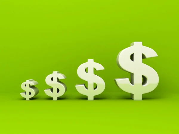 Símbolos de moeda de dólar branco no fundo verde. negócio conc — Fotografia de Stock