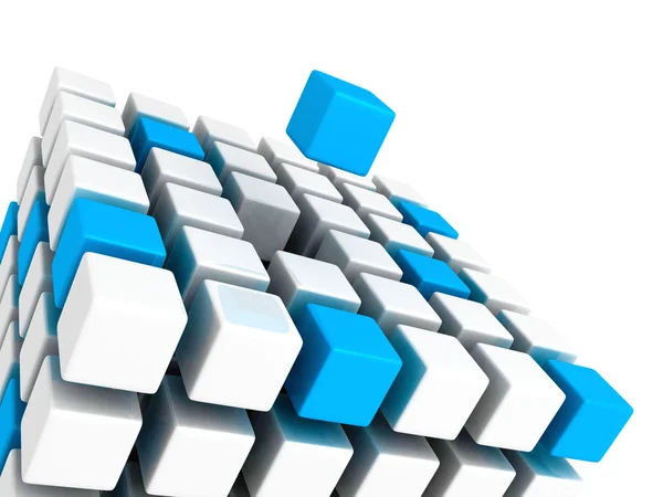 Different blue cube standing out from white cubes build structur — Stock Photo, Image