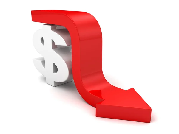 Red Fall Arrow Dollar Currency Symbol. Financial Business Concep — Stock Photo, Image