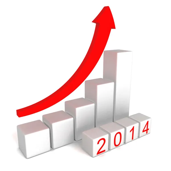 2014 jaar getallen met groeiende begrip pijl staafdiagram — Stockfoto